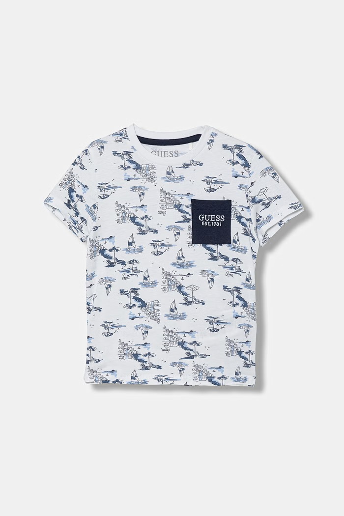 Guess t-shirt bawełniany dziecięcy wzorzyste biały N6GI03.K8HM4.PPY2.M