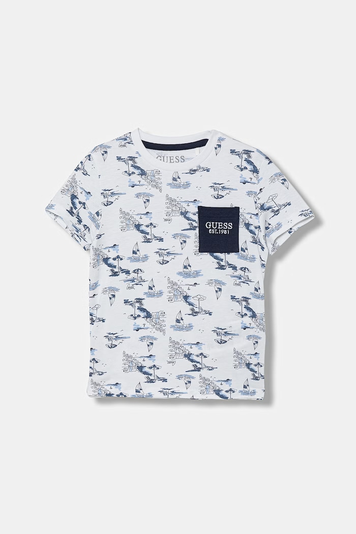 Guess t-shirt bawełniany dziecięcy wzorzyste biały N6GI03.K8HM4.PPY2.M