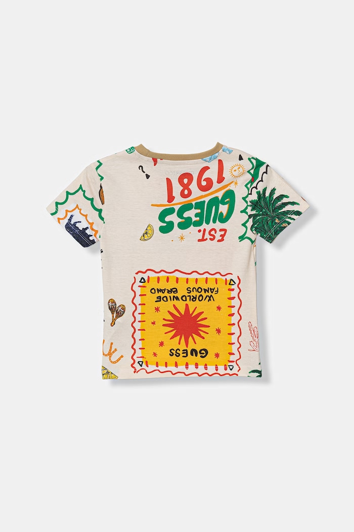 Guess t-shirt bawełniany dziecięcy N6GI02.K8HM4.PPY2.M beżowy SS26