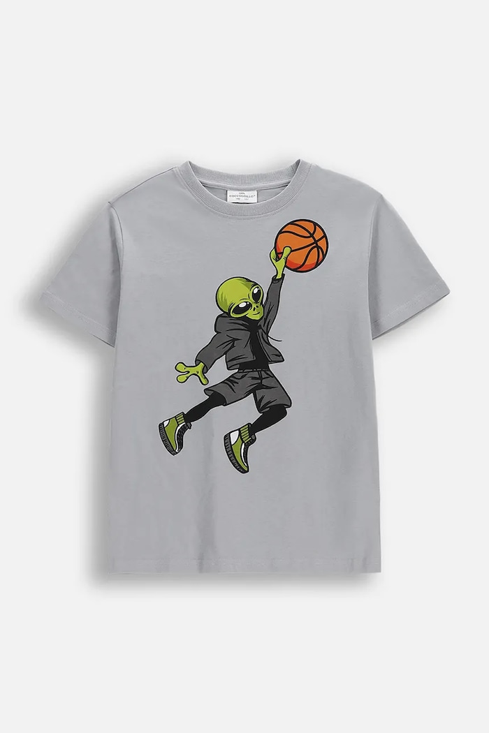 Coccodrillo t-shirt bawełniany dziecięcy nadruk szary WC6143209VBA