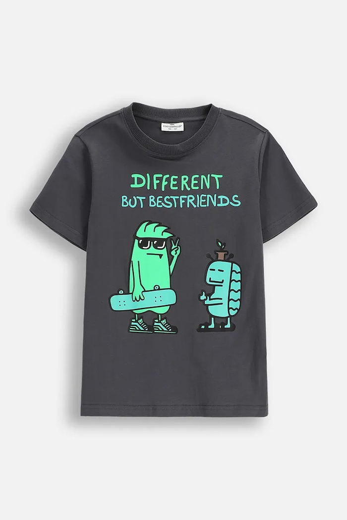 Coccodrillo t-shirt bawełniany dziecięcy nadruk szary WC6143210VBA