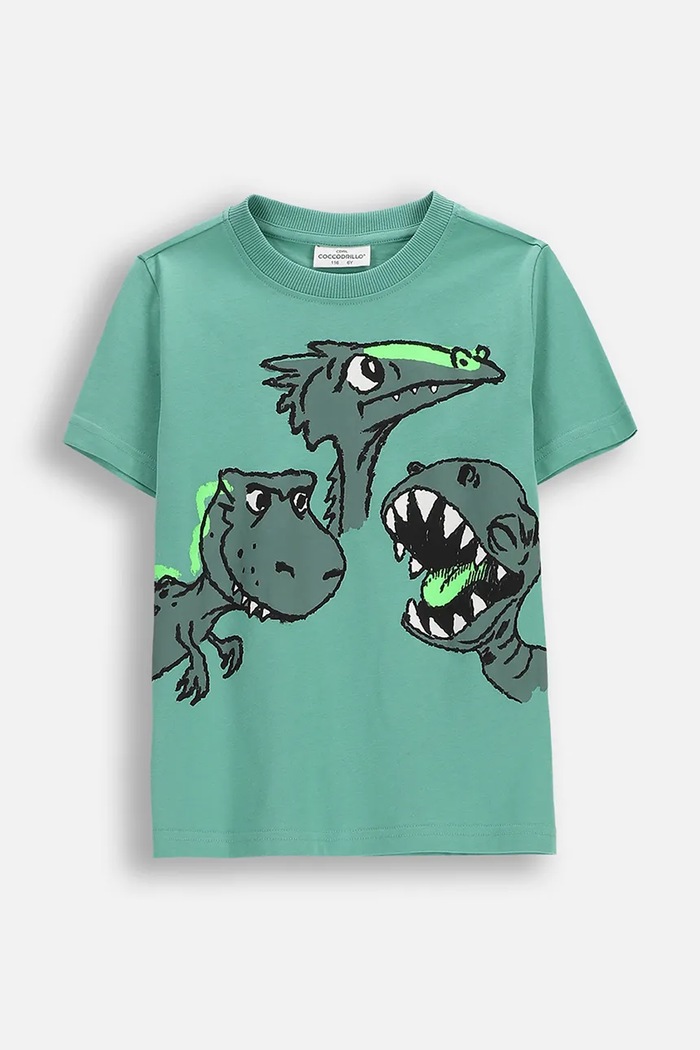 Coccodrillo t-shirt bawełniany dziecięcy nadruk zielony WC6143235VBA