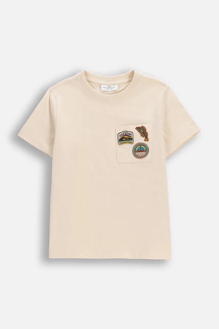 Coccodrillo t-shirt bawełniany dziecięcy nadruk beżowy WC6143203FBK