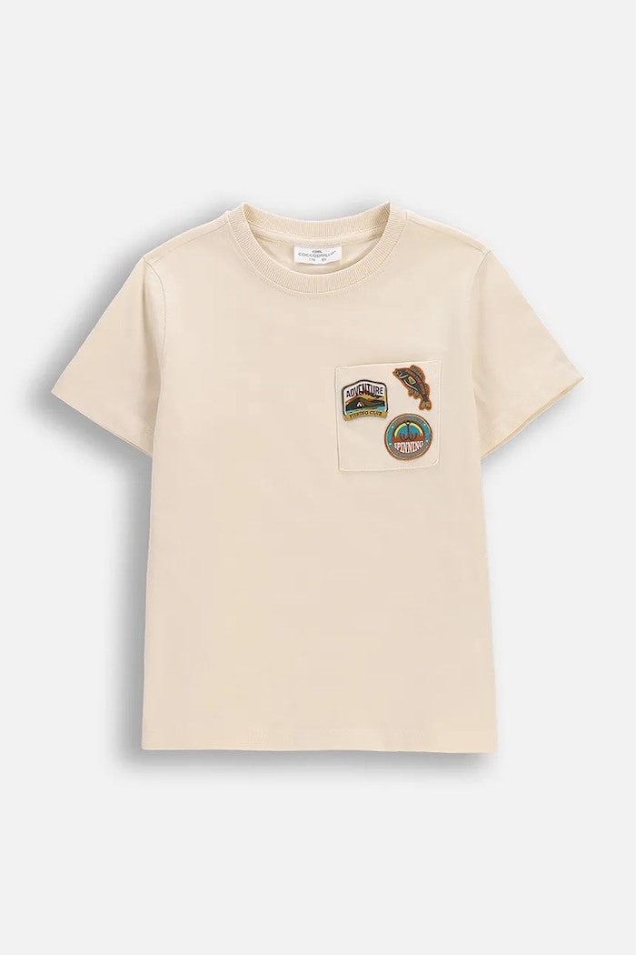 Coccodrillo t-shirt bawełniany dziecięcy nadruk beżowy WC6143203FBK