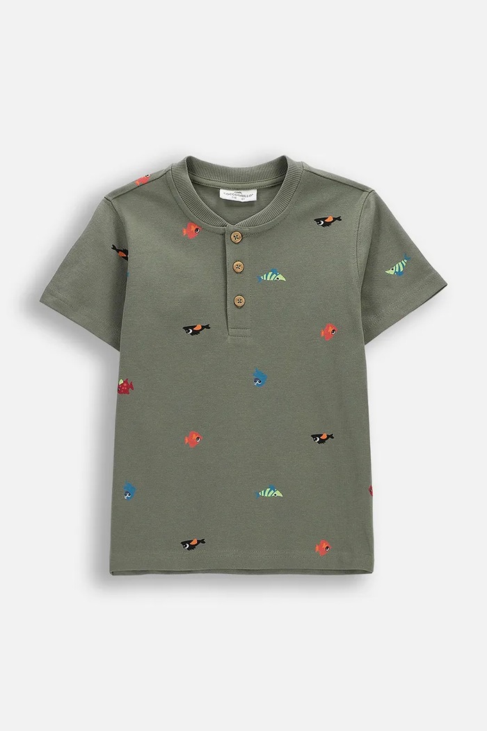 Coccodrillo t-shirt bawełniany dziecięcy nadruk zielony WC6143208FBK