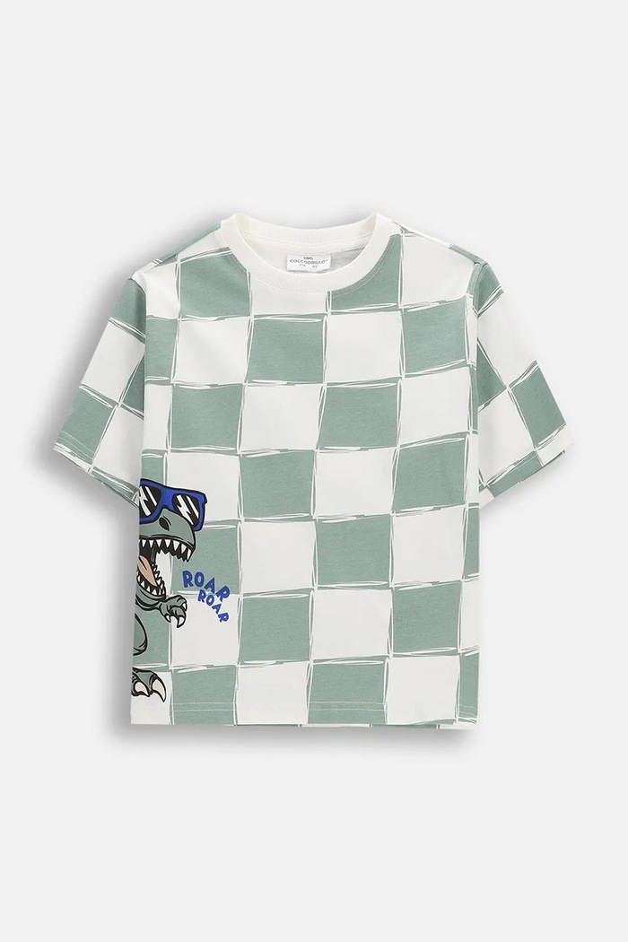 Coccodrillo t-shirt bawełniany dziecięcy nadruk zielony WC6143204NBK