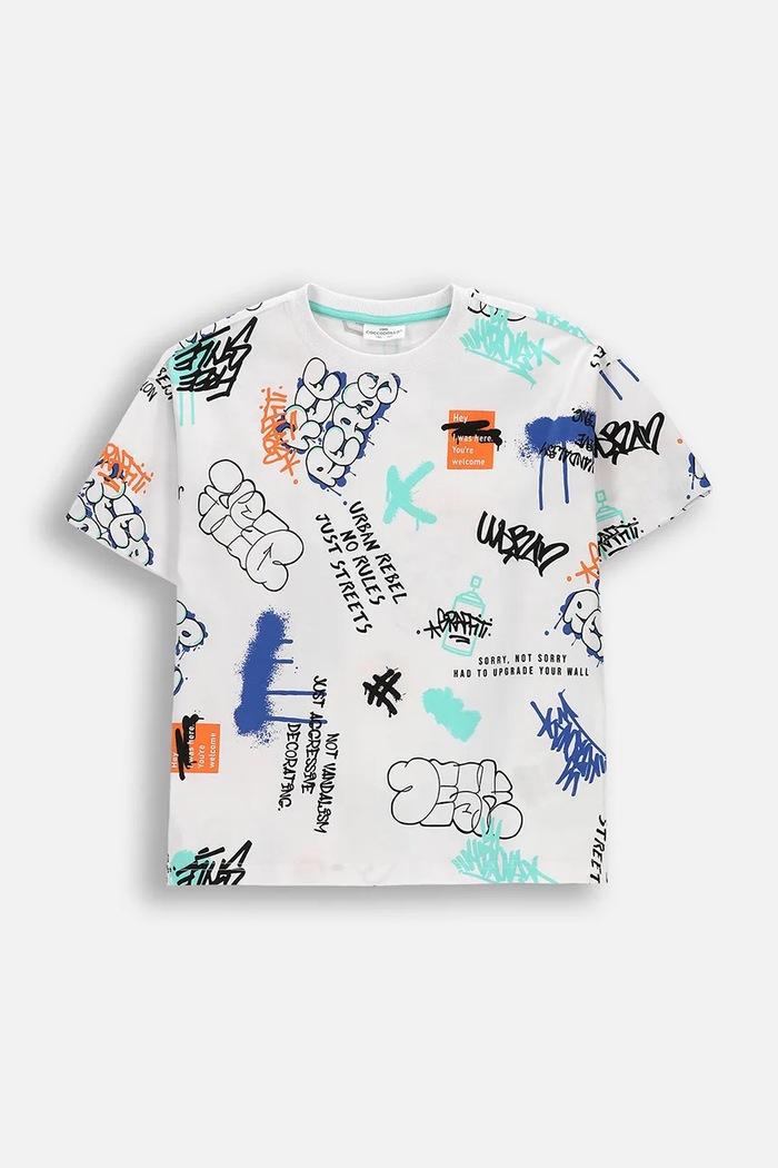 Coccodrillo t-shirt bawełniany dziecięcy nadruk biały WC6143201RBJ
