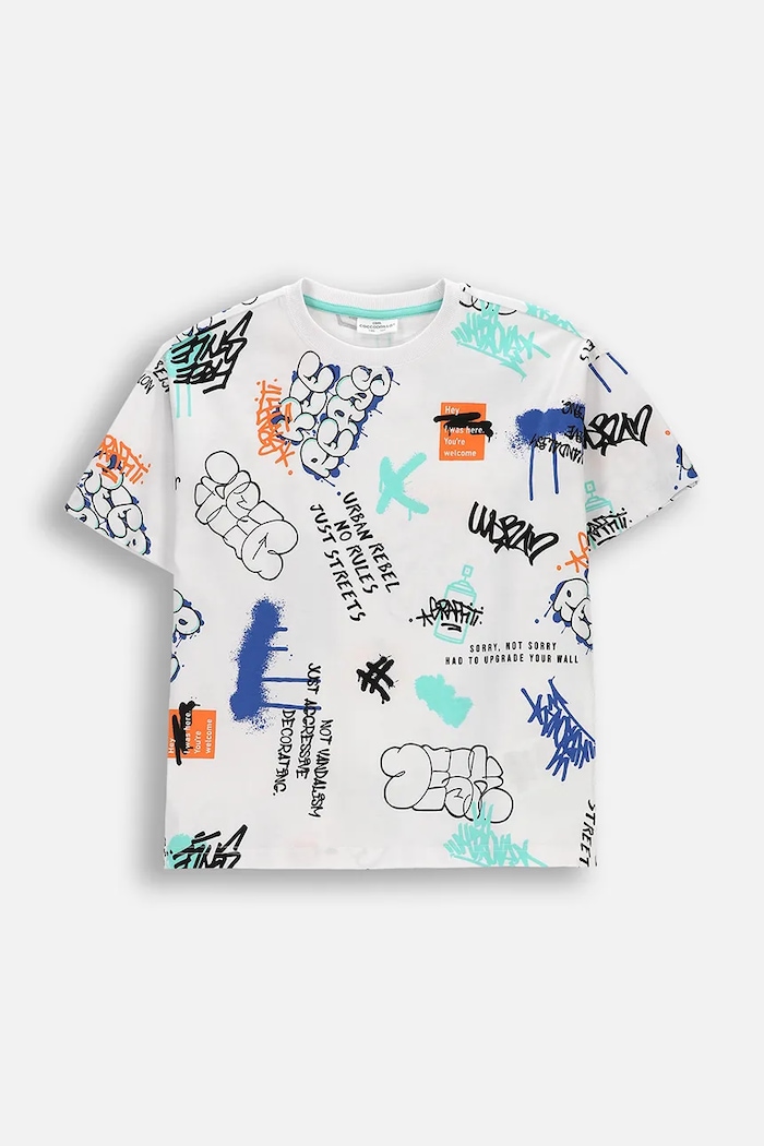 Coccodrillo t-shirt bawełniany dziecięcy nadruk biały WC6143201RBJ