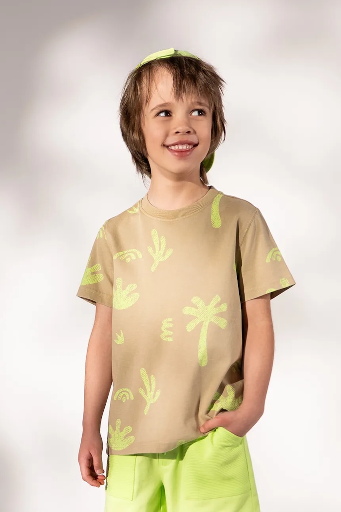 Coccodrillo T-shirt dziecięcy bawełniany beżowy WC6143203TBK