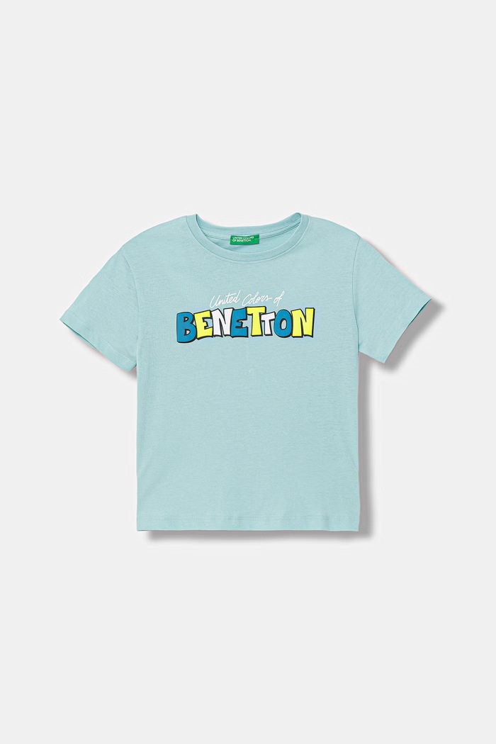 United Colors of Benetton T-shirt dziecięcy bawełniany turkusowy 3I1XG10MX.P.seasonal