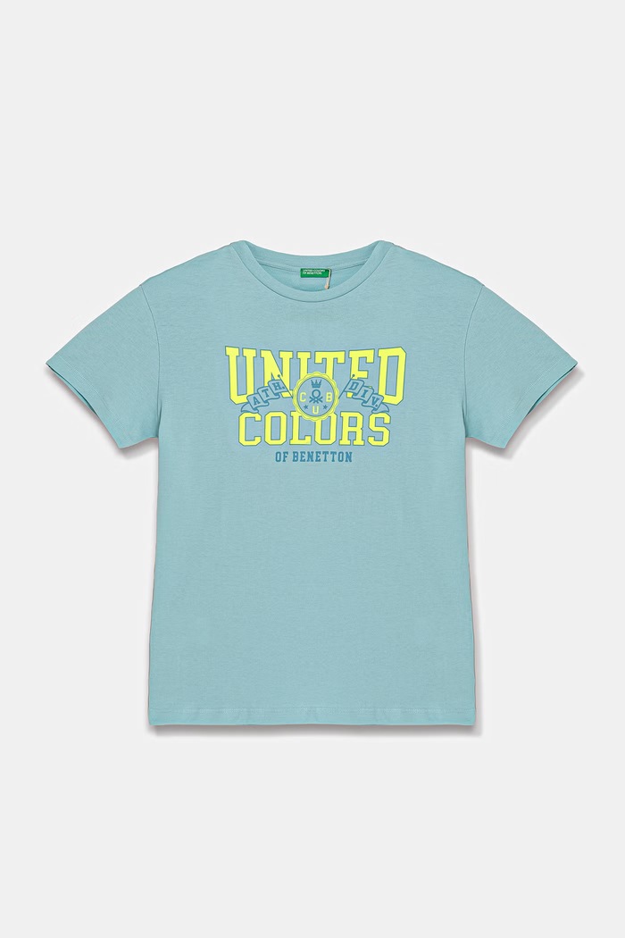 United Colors of Benetton T-shirt dziecięcy bawełniany turkusowy 3I1XC10TF.G.seasonal
