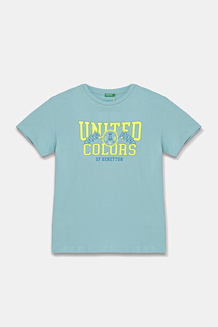 United Colors of Benetton T-shirt dziecięcy bawełniany turkusowy 3I1XC10TF.G.seasonal