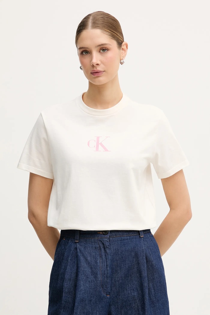 Βαμβακερό μπλουζάκι Calvin Klein Jeans βαμβάκι μπεζ LV047E804G