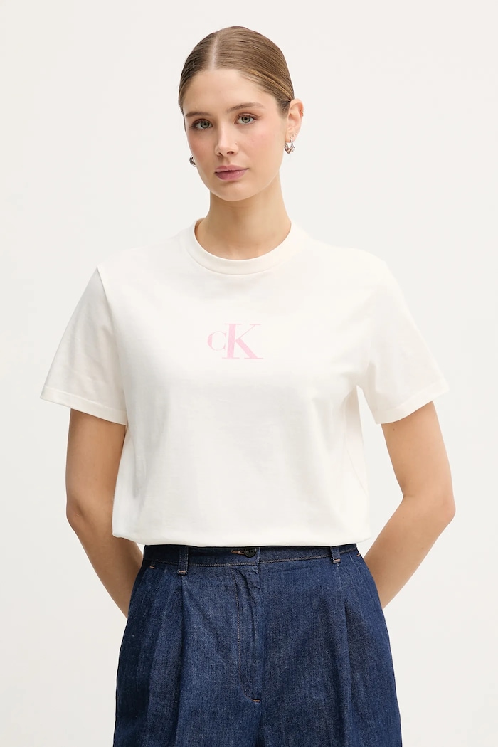 Βαμβακερό μπλουζάκι Calvin Klein Jeans βαμβάκι μπεζ LV047E804G