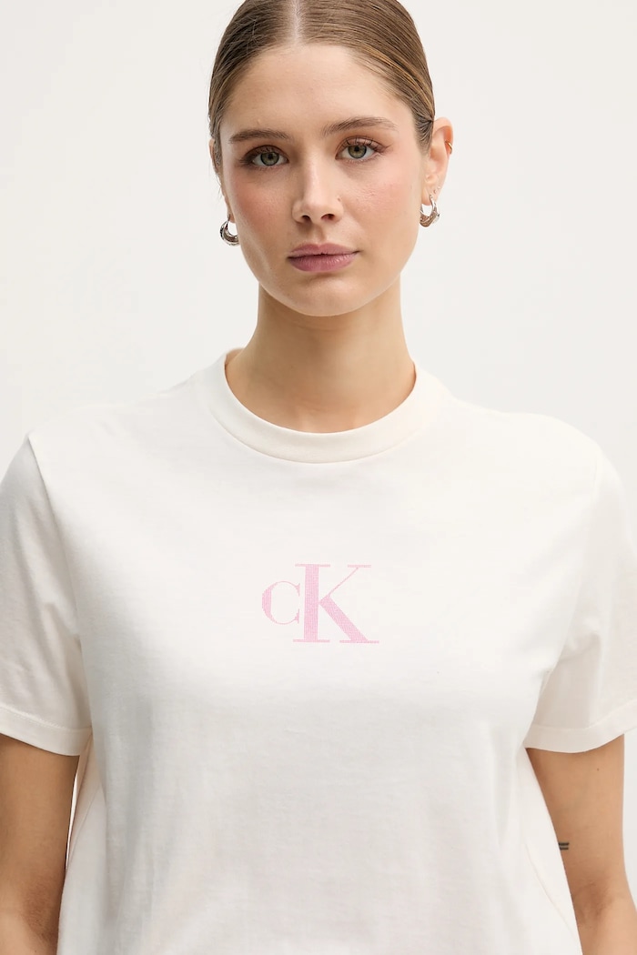 Βαμβακερό μπλουζάκι Calvin Klein Jeans μπεζ LV047E804G