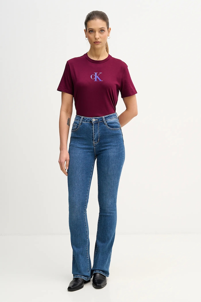 Памучна тениска Calvin Klein Jeans LV047E804G бордо SS26