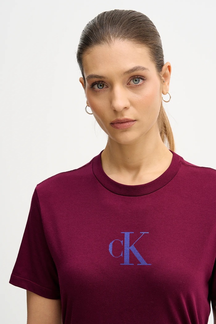 Памучна тениска Calvin Klein Jeans бордо LV047E804G