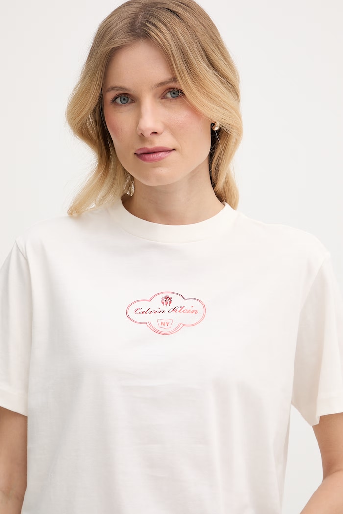 Calvin Klein Jeans t-shirt γυναικείο βαμβακερό μπεζ LV047E811G