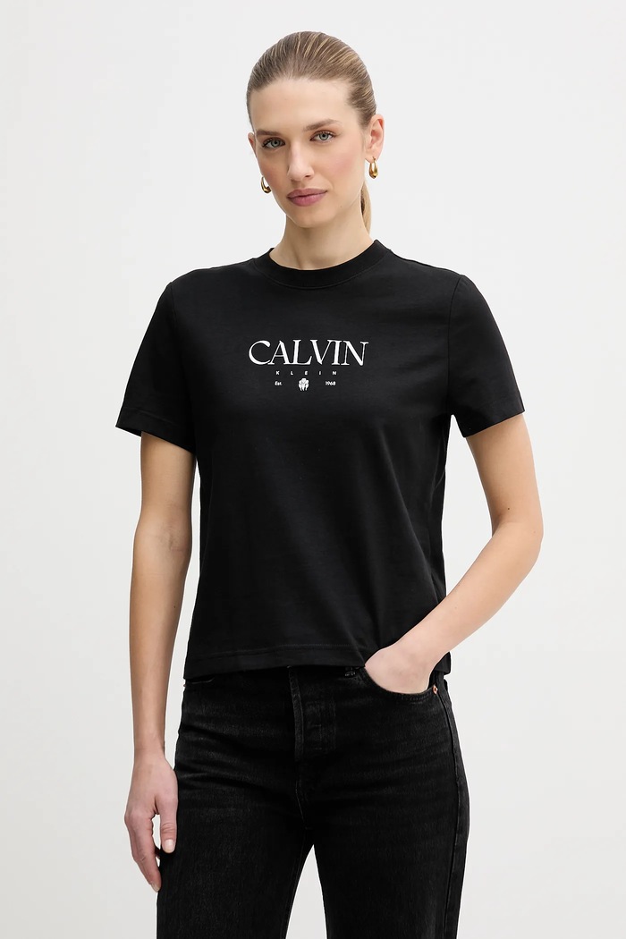 Памучна тениска Calvin Klein Jeans стандартна черен LV047E813G