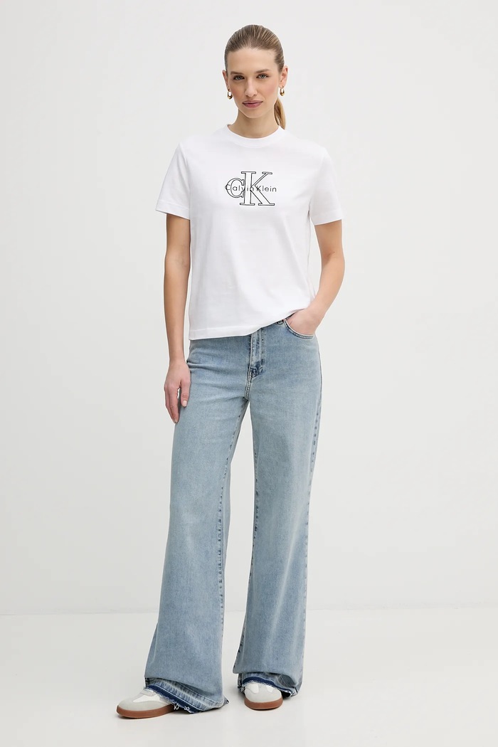 Памучна тениска Calvin Klein Jeans LV047E819G бял SS26