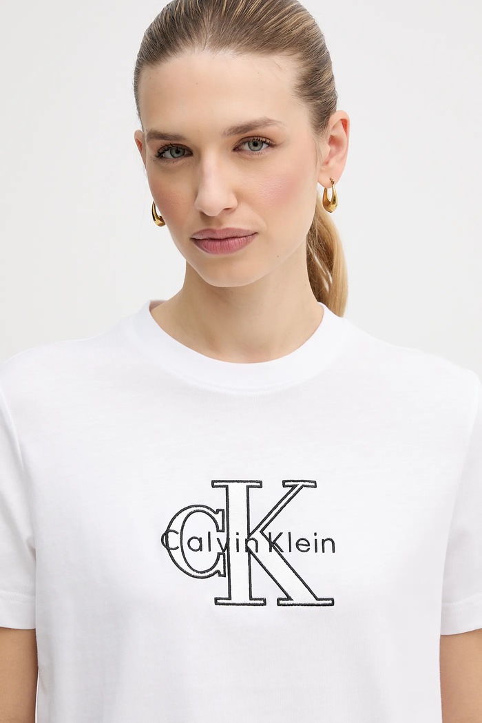 Памучна тениска Calvin Klein Jeans бял LV047E819G