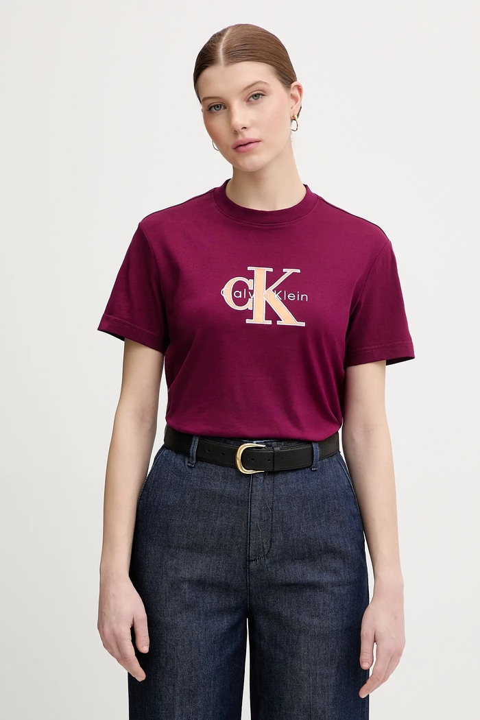 Βαμβακερό μπλουζάκι Calvin Klein Jeans βαμβάκι μπορντό LV047E819G