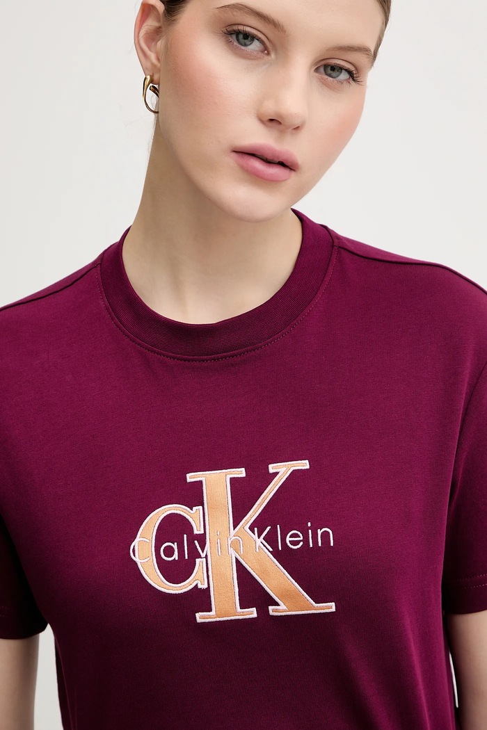 Βαμβακερό μπλουζάκι Calvin Klein Jeans μπορντό LV047E819G