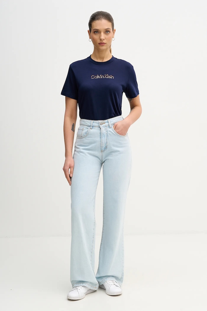 Calvin Klein Jeans pamut póló LV047E821G sötétkék SS26