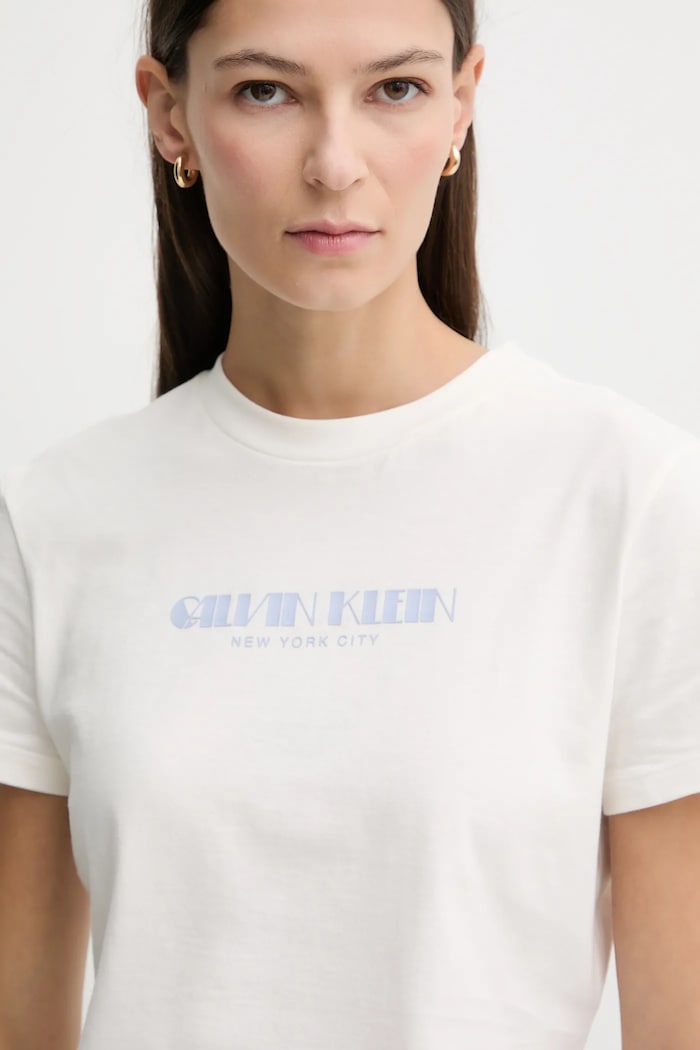 Βαμβακερό μπλουζάκι Calvin Klein Jeans μπεζ LV047E823G