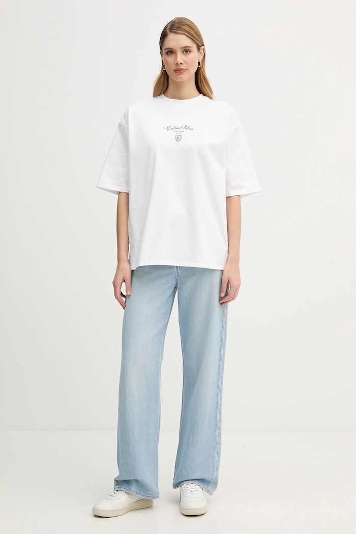 Βαμβακερό μπλουζάκι Calvin Klein Jeans LV047E232G λευκό SS26