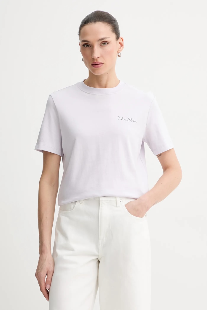 Bavlněné tričko Calvin Klein Jeans potisk fialová LV047E809G