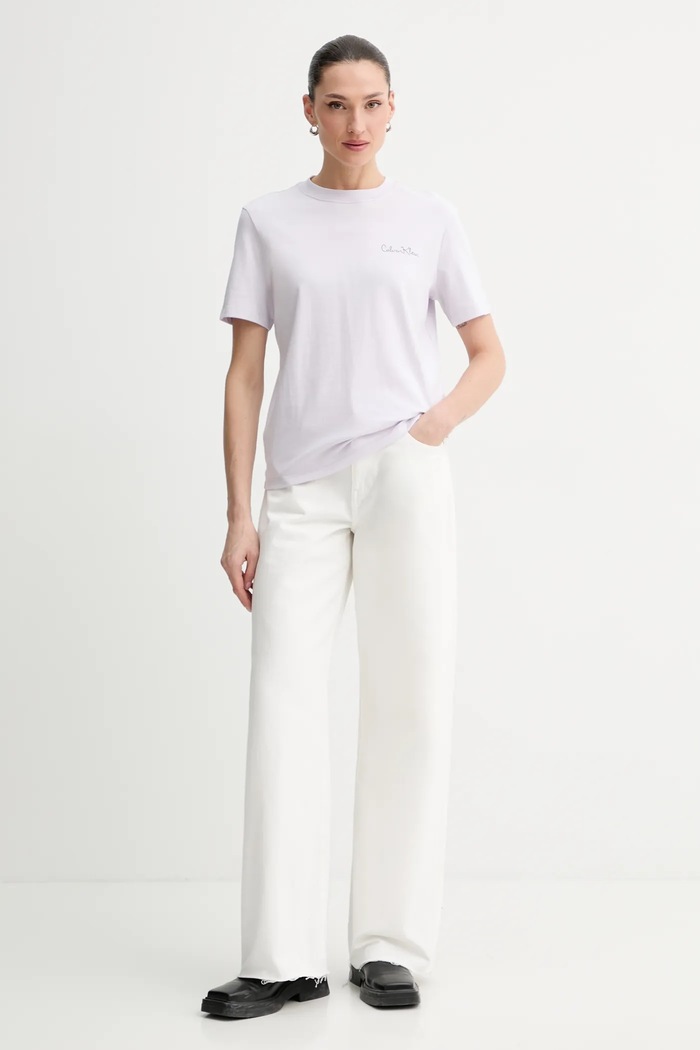 Bavlněné tričko Calvin Klein Jeans LV047E809G fialová SS26