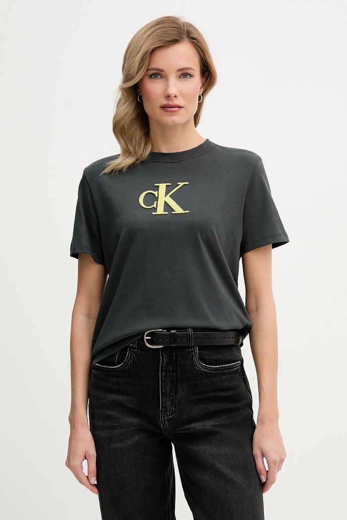 Calvin Klein Jeans tricou din bumbac imprimeu gri LV047E215G