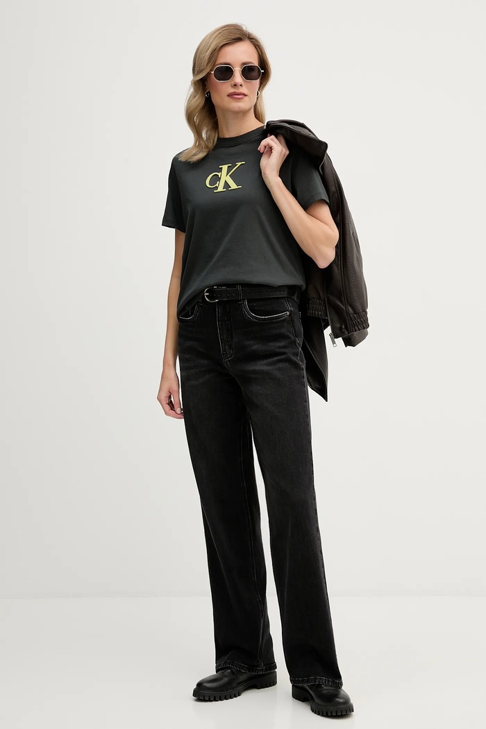 Calvin Klein Jeans tricou din bumbac LV047E215G gri SS26