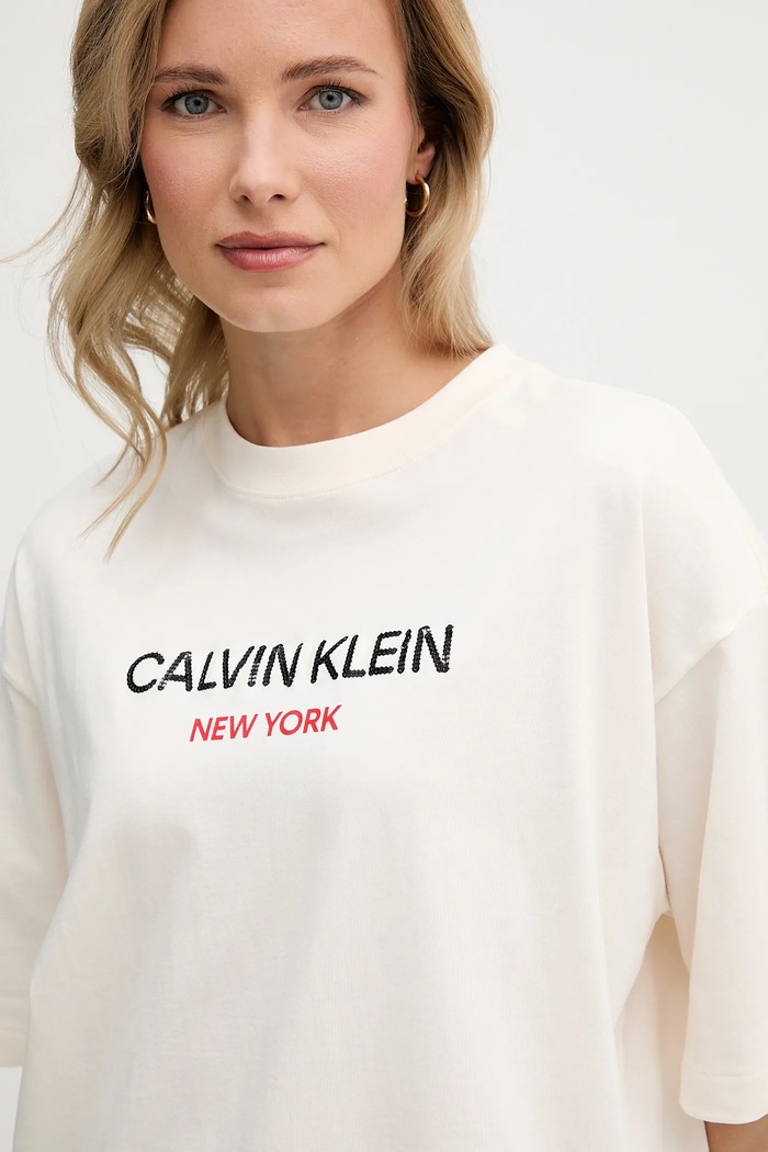 Bavlnené tričko Calvin Klein Jeans béžová LV047E800G