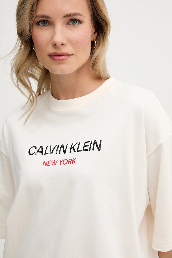 Bavlnené tričko Calvin Klein Jeans béžová LV047E800G
