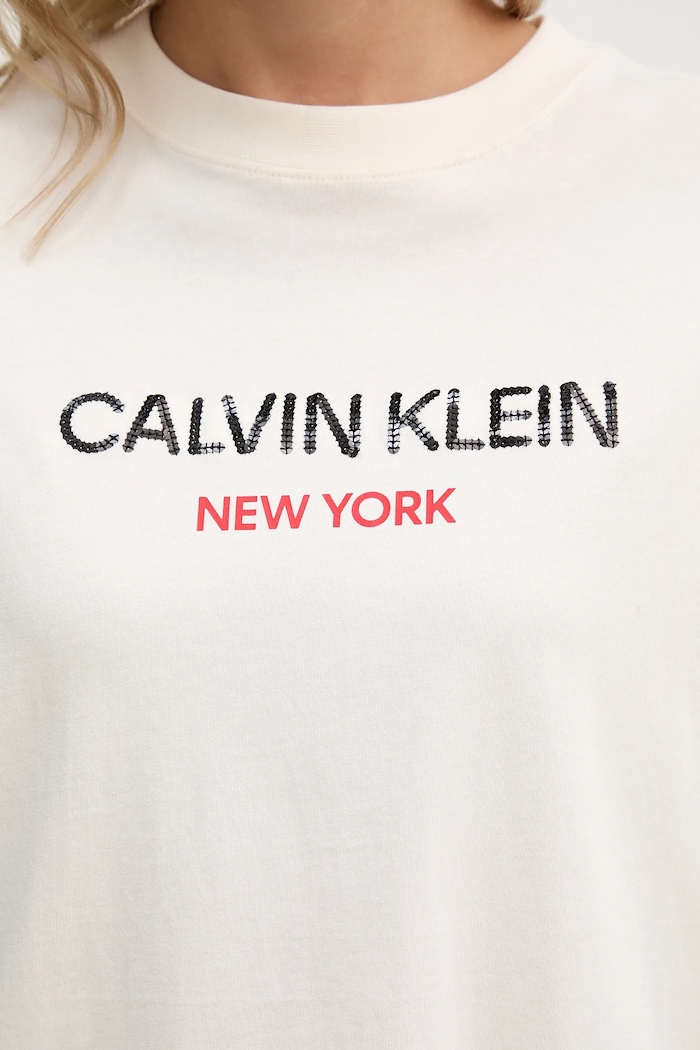 Bavlnené tričko Calvin Klein Jeans LV047E800G béžová