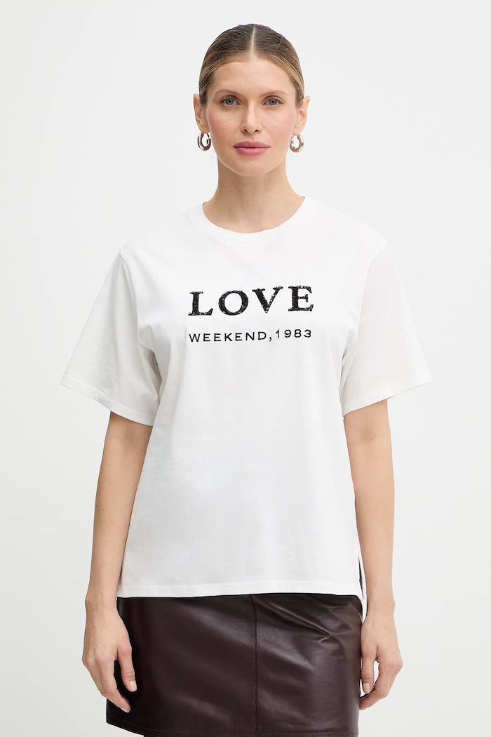 Памучна тениска Weekend Max Mara AGILE свободна бял 2615971061600