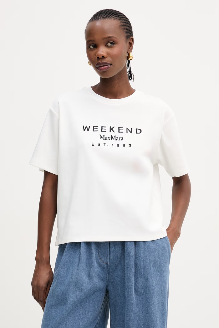 Βαμβακερό μπλουζάκι Weekend Max Mara SABATO απλικέ λευκό 2615941112600