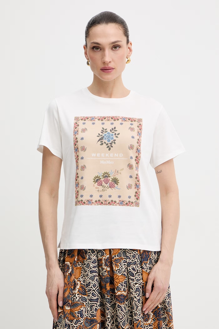 Βαμβακερό μπλουζάκι Weekend Max Mara PANTERA εμπριμέ λευκό 2615971032600