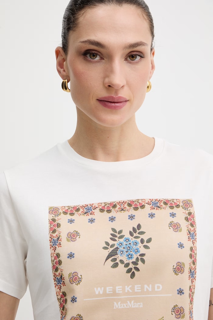 Βαμβακερό μπλουζάκι Weekend Max Mara PANTERA λευκό 2615971032600