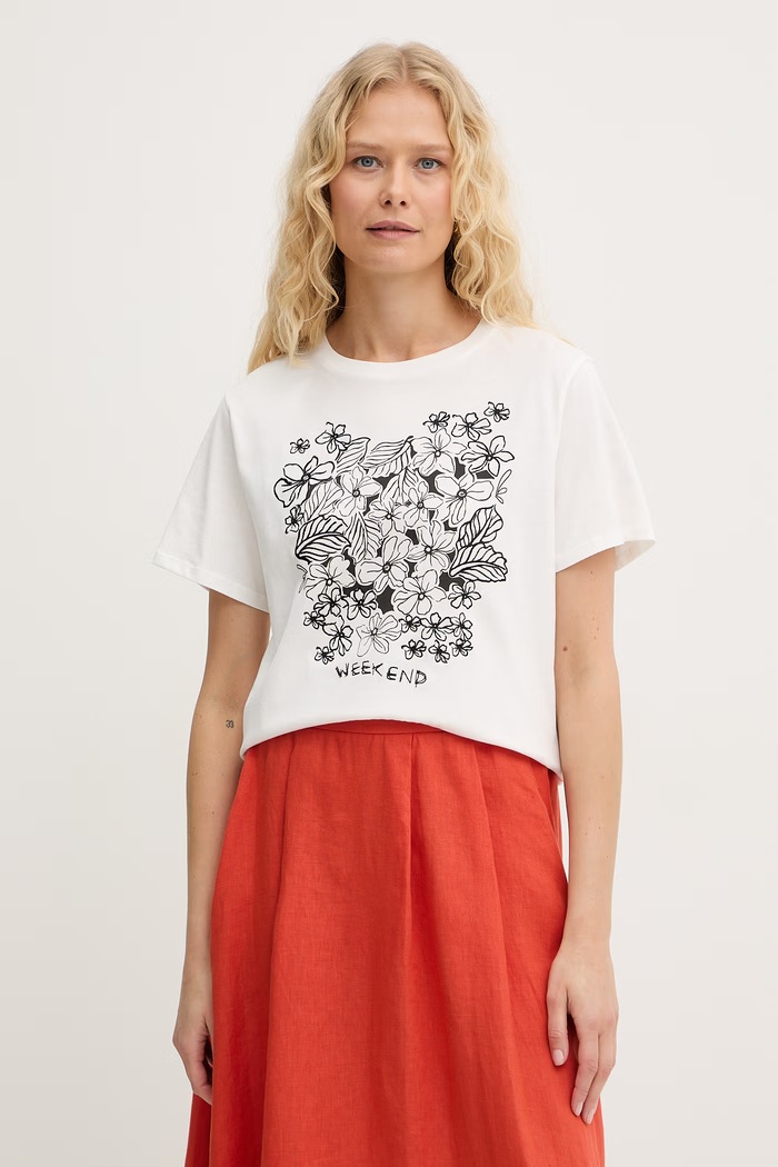 Bavlnené tričko Weekend Max Mara BORA potlač biela 2615971042600