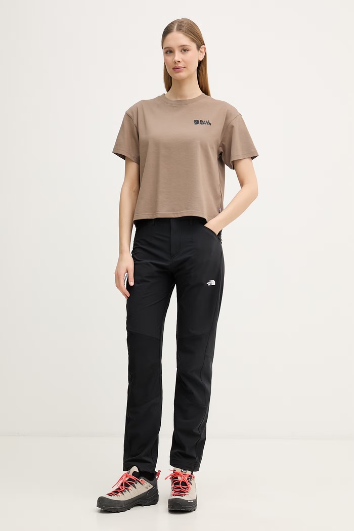 Fjallraven tricou sport pentru femei, din bumbac Forest Walk F14600270 maro SS26