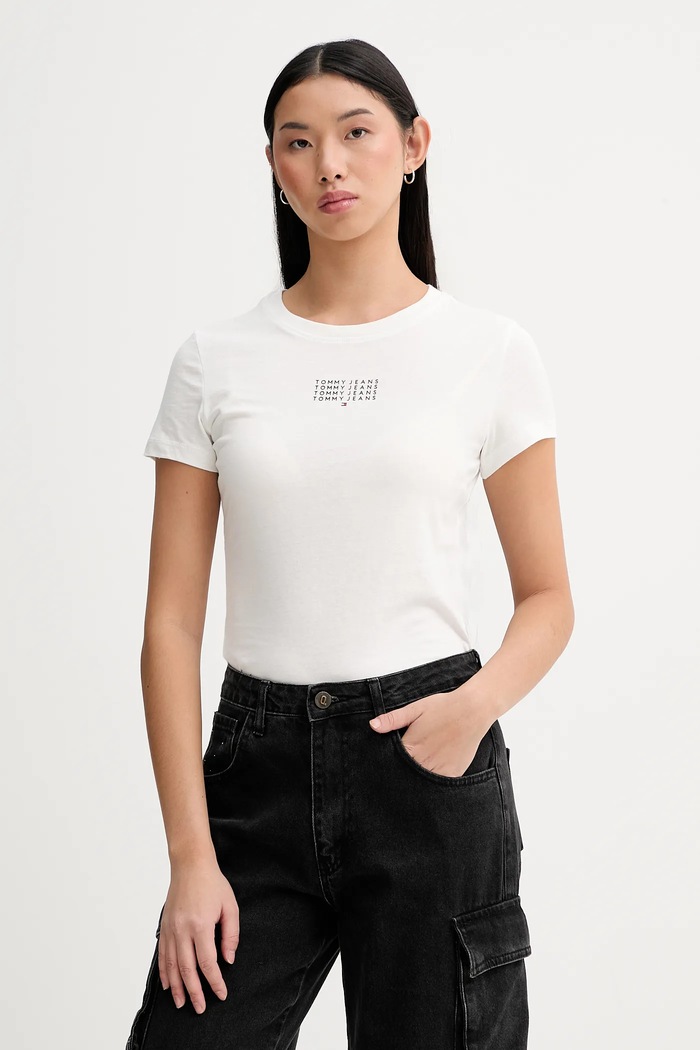 Bavlnené tričko Tommy Jeans potlač béžová DW0DW21841