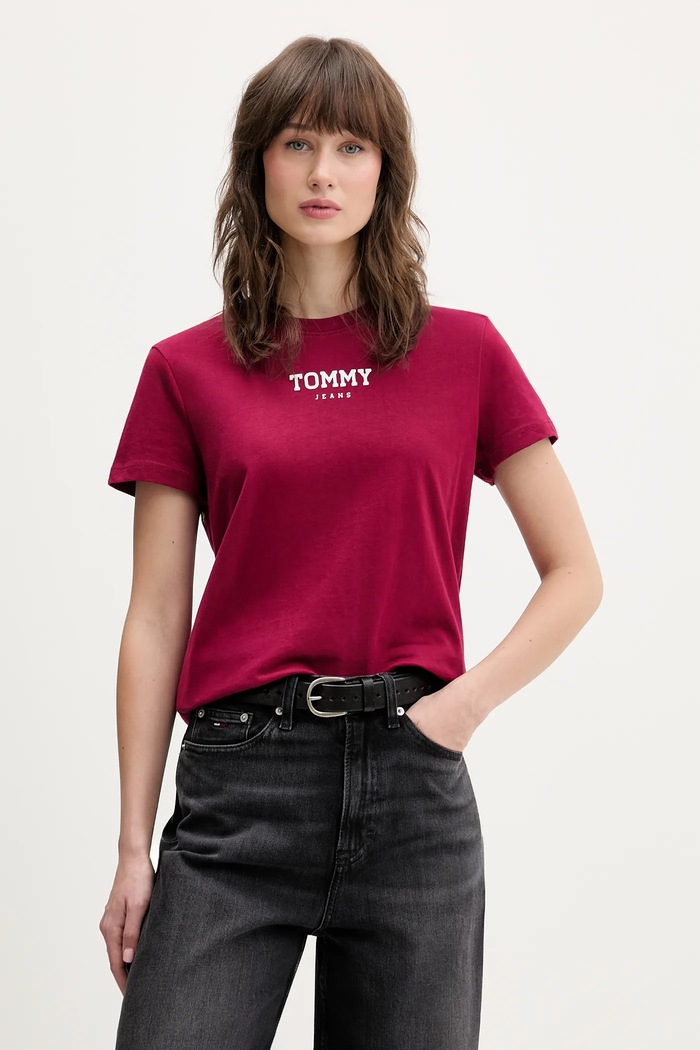 Памучна тениска Tommy Jeans стандартна бордо DW0DW21842