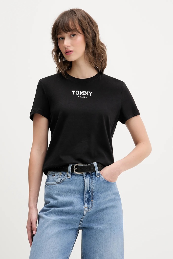 Bavlněné tričko Tommy Jeans hladký černá DW0DW21842