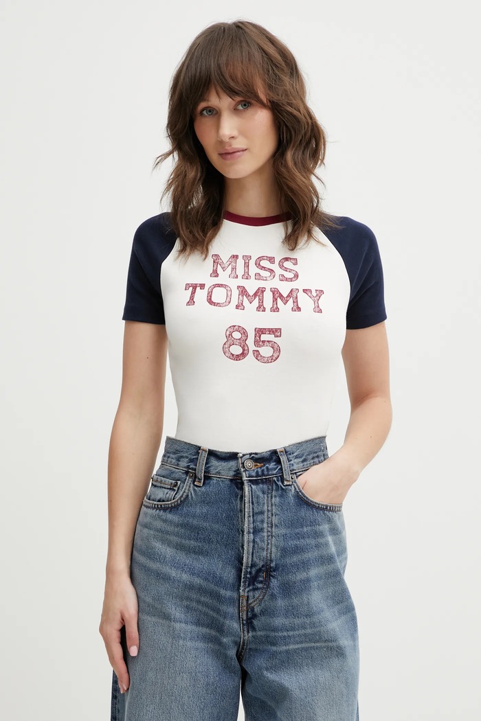 Tričko Tommy Jeans potisk béžová DW0DW22536