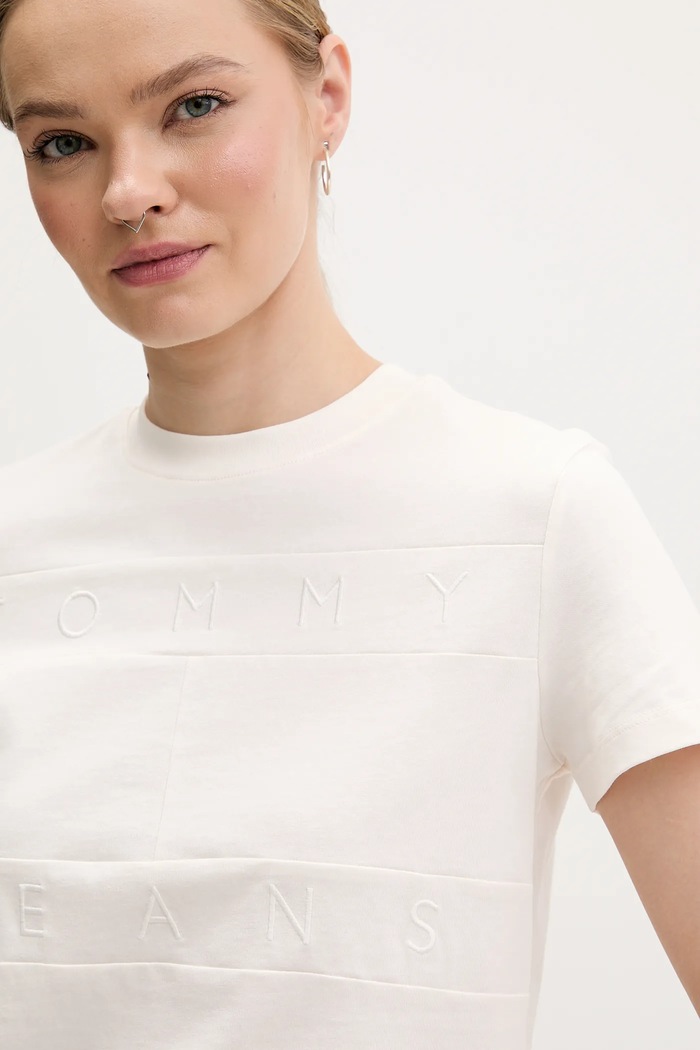 Tommy Jeans pamut póló bézs DW0DW22539