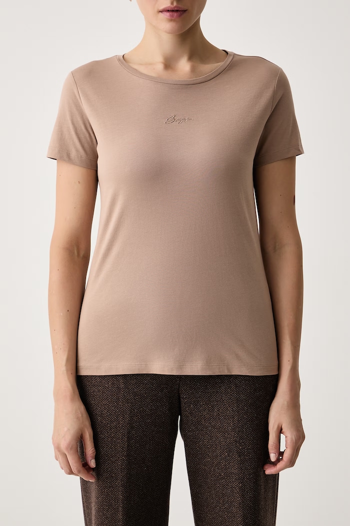 T-shirt da donna in cotone C Elove embro BOSS Orange 50554696 beige