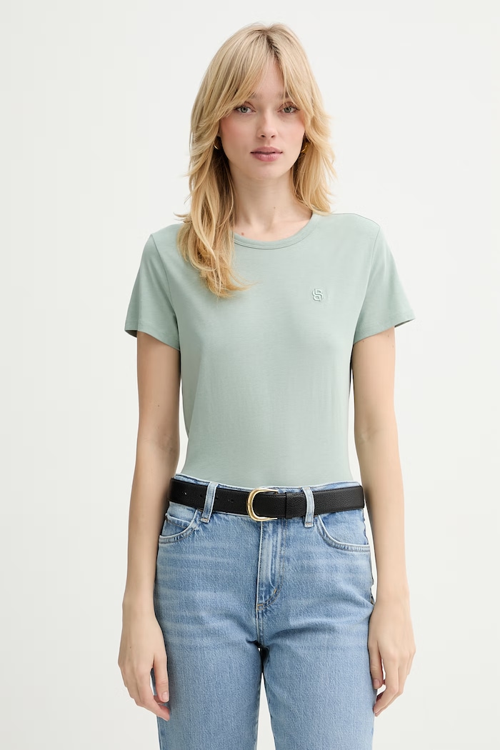 BOSS t-shirt z domieszką jedwabiu Eventsa9 regular zielony 50555071